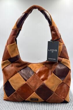 LODIS Piece Train Leather Patchwork Suede Hobo Bag NWT